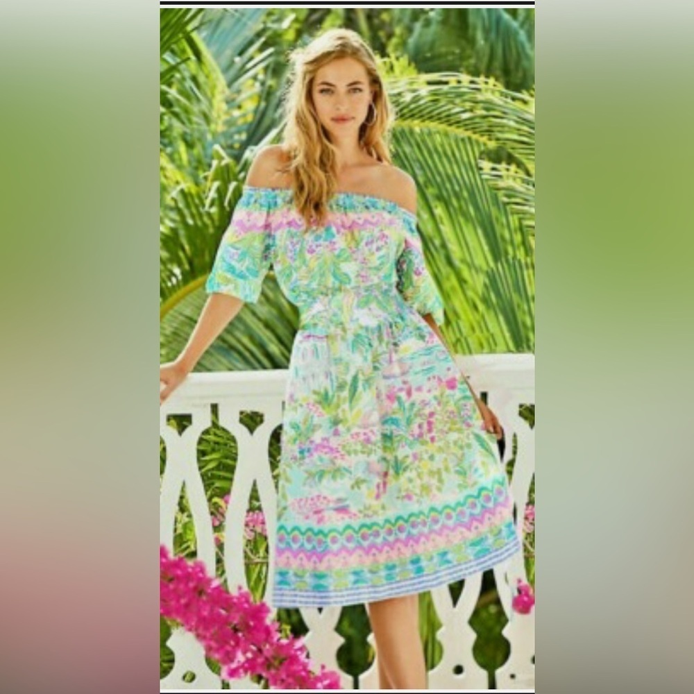 Lilly Pulitzer Camille multicolor cotton off the shoulder dress Dress NWOT SMALL